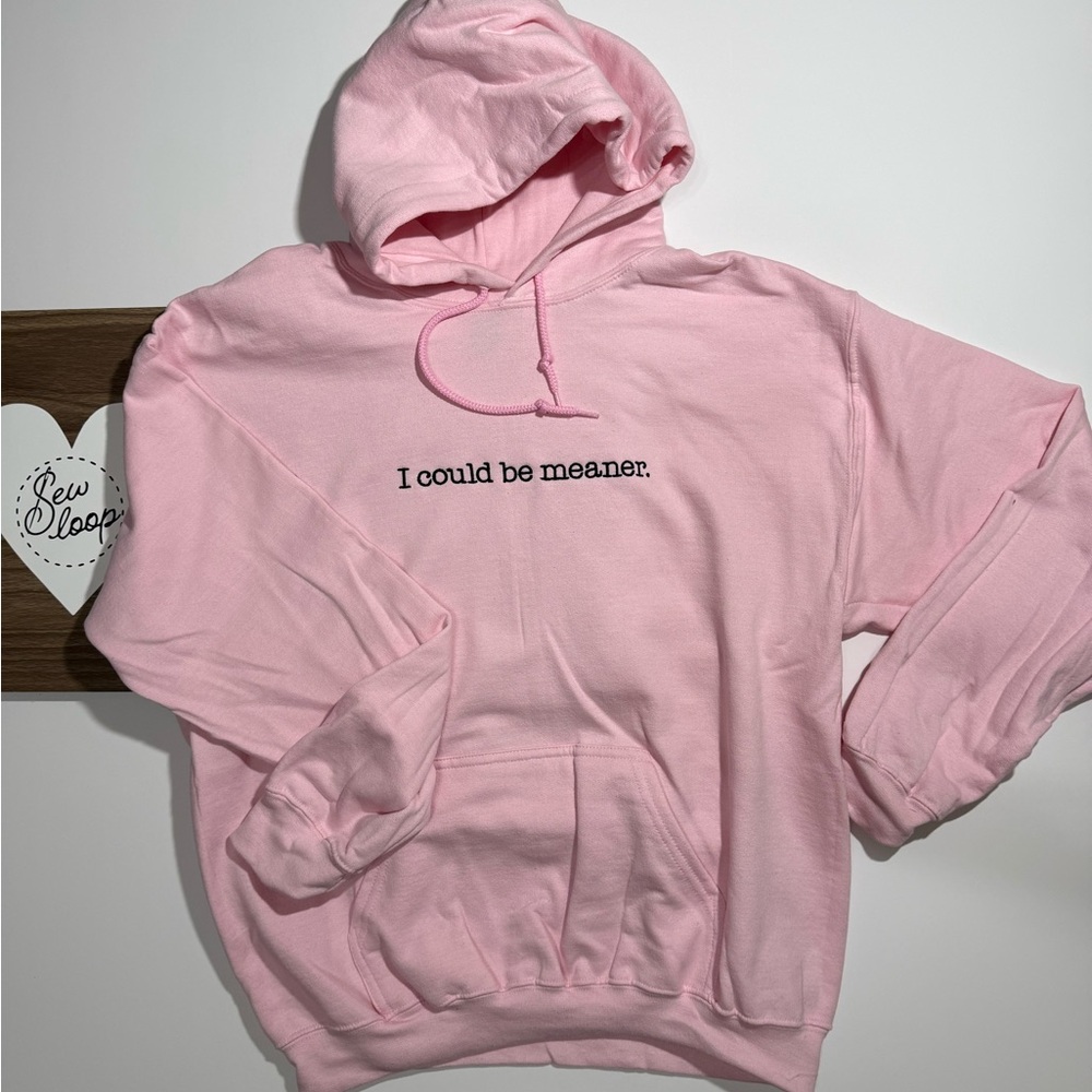 Pink Hoodie with Embroidered Text I could be meaner